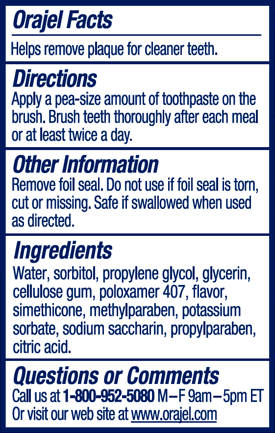 orajel training toothpaste ingredients